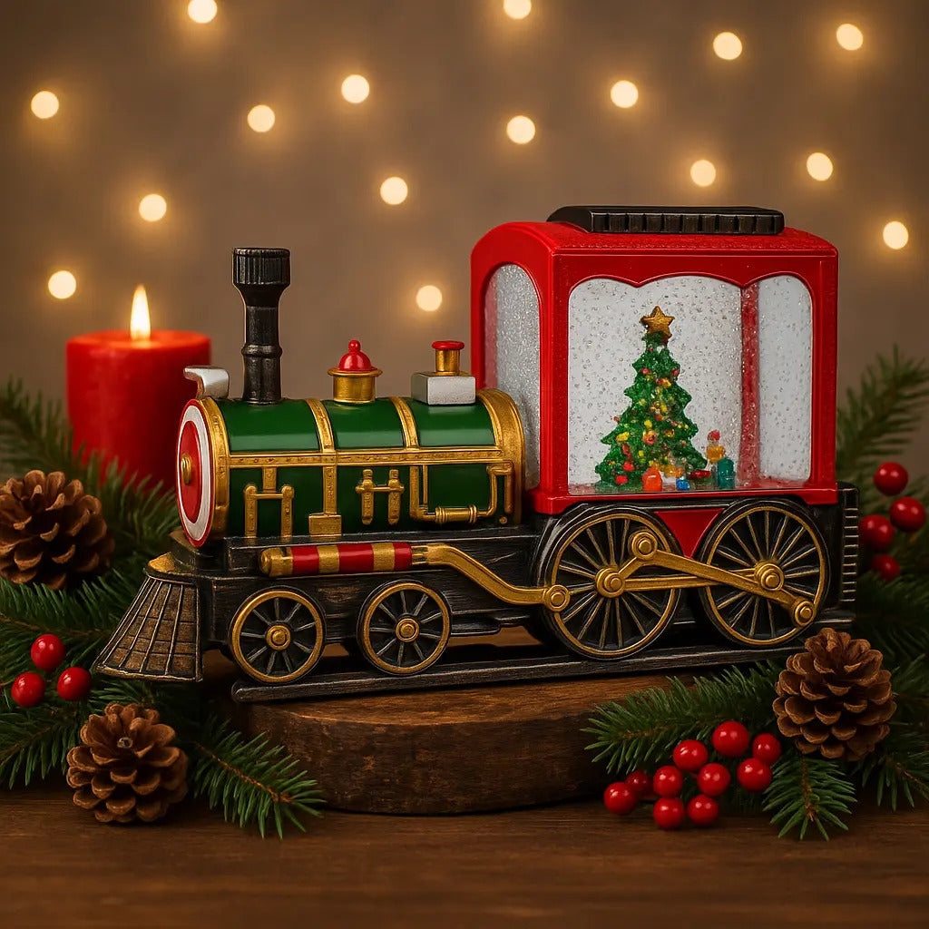 Lámpara Navideña Tren Con Árbol Y Brillos  19x10x22 Cm