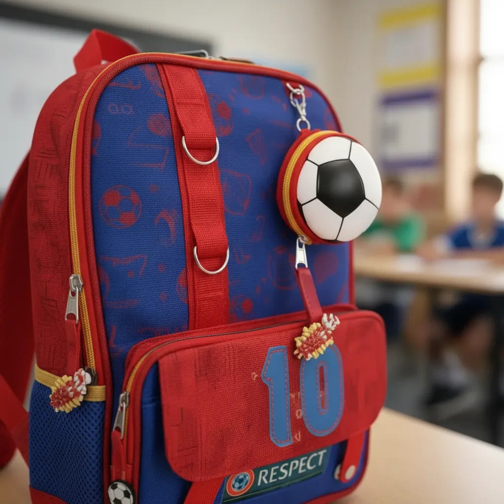 Mochila Primaria Lluvia Grande 3 Bolsillos Diseño Futbol