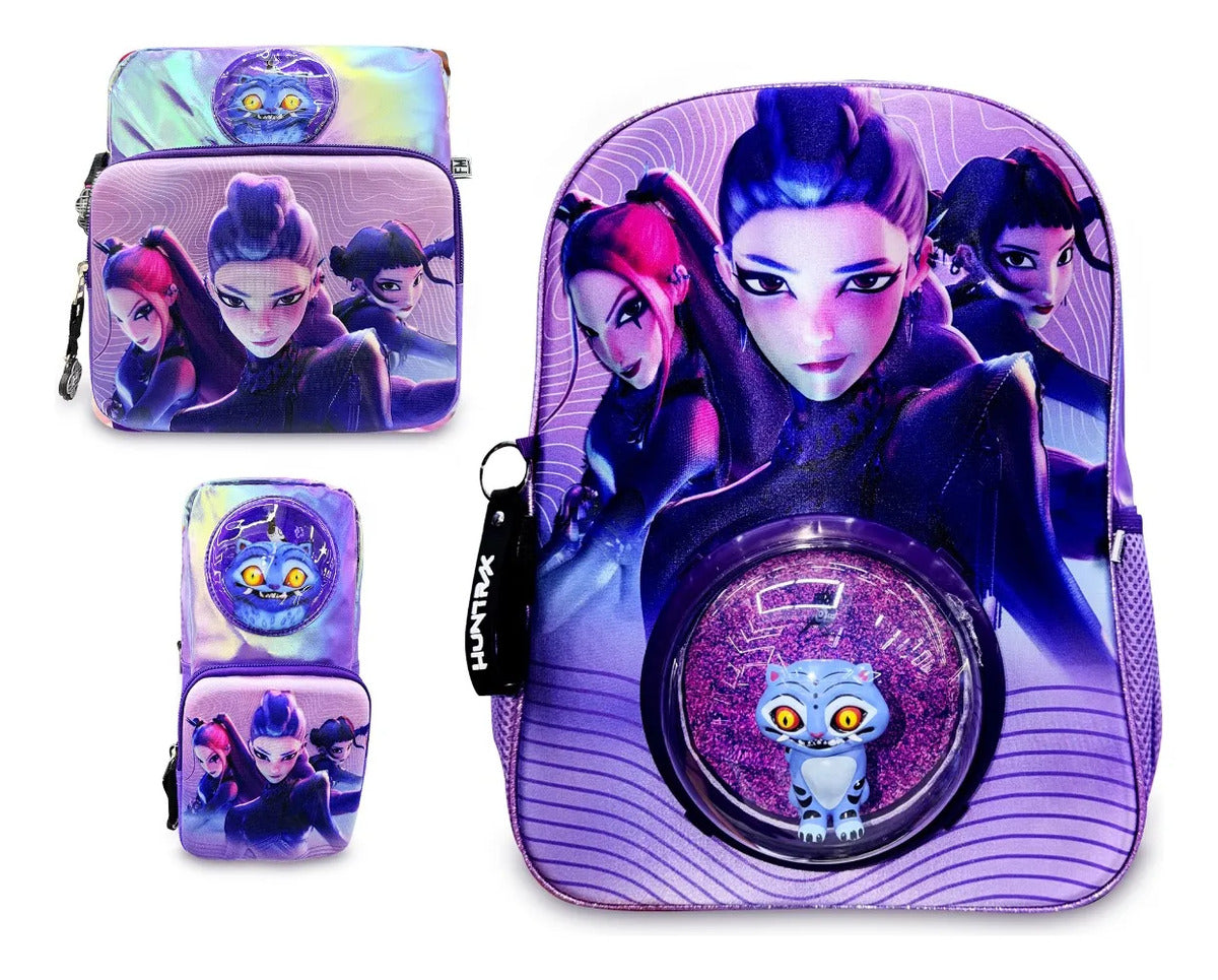 Set Escolar Fotorama Morado KPop Demon Hunters Gatito 3D