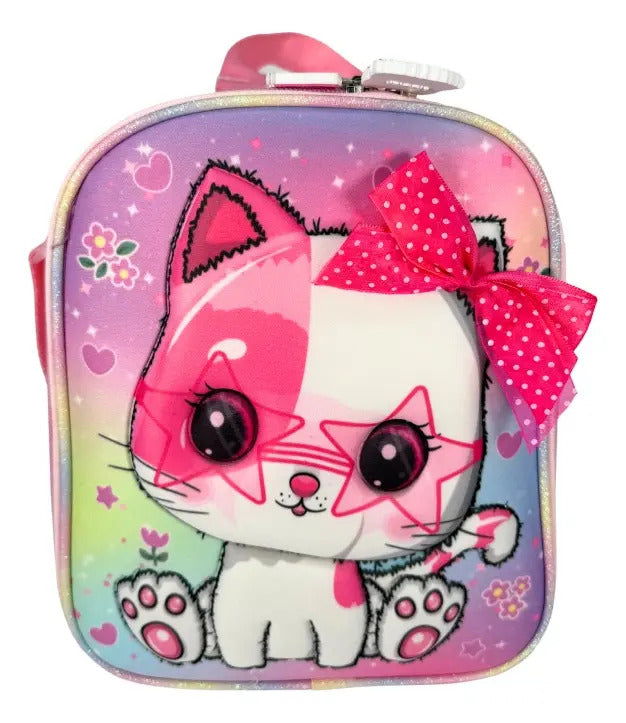 Mochila Primaria Set 3 Piezas Marca Lluvia Gato Con Lentes