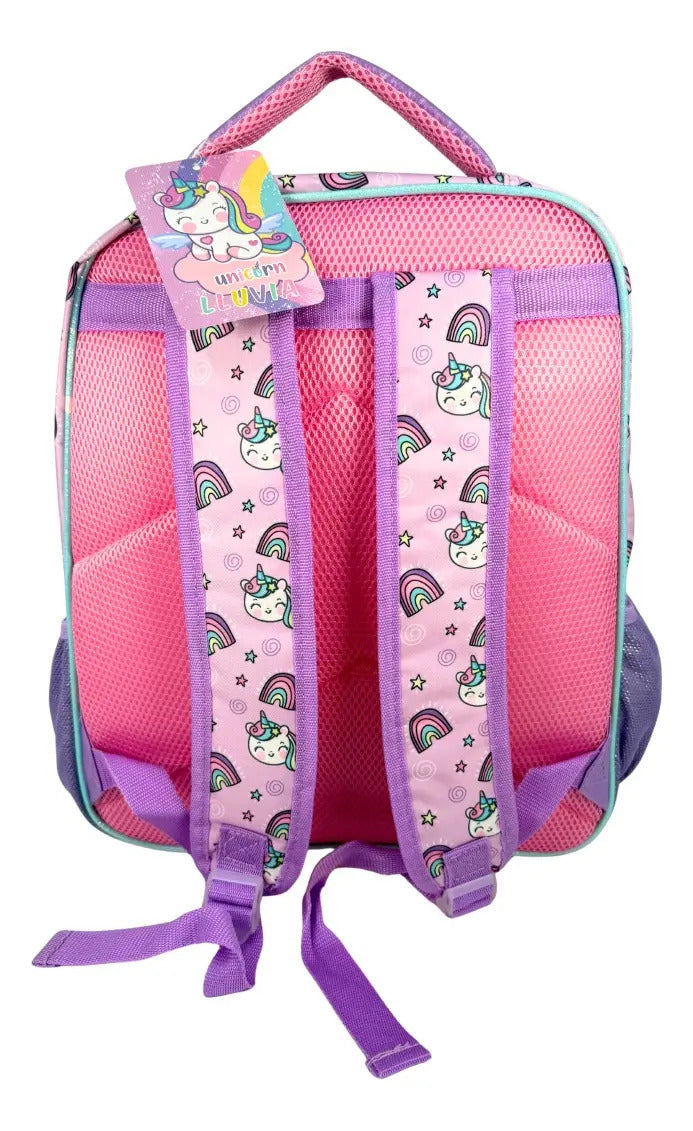 Mochila Primaria Set 3 Piezas Marca Lluvia Unicornio