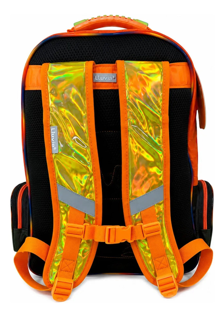 Mochila Escolar Lluvia Naranja Racing Con Organización