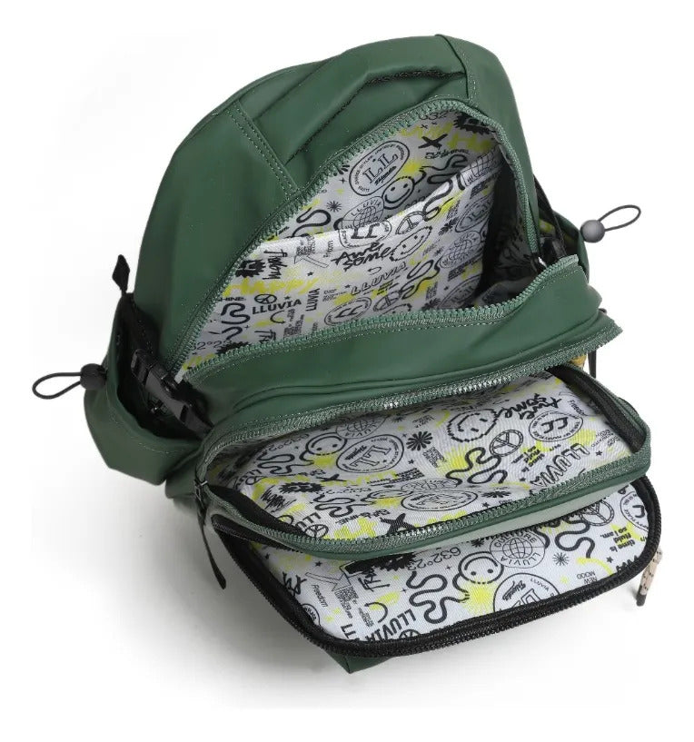 Set Mochila Lluvia Verde Olivo Con Lonchera Y Lapicera