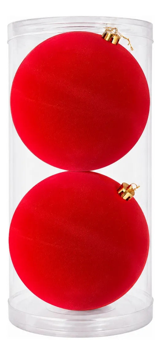 Esferas Navideñas Lluvia Jumbo Rojo 2 Piezas 20 cm