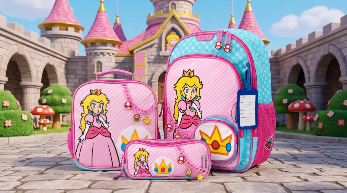 Set Mochila Tres Piezas Chenson Princesa Peach Con Charms
