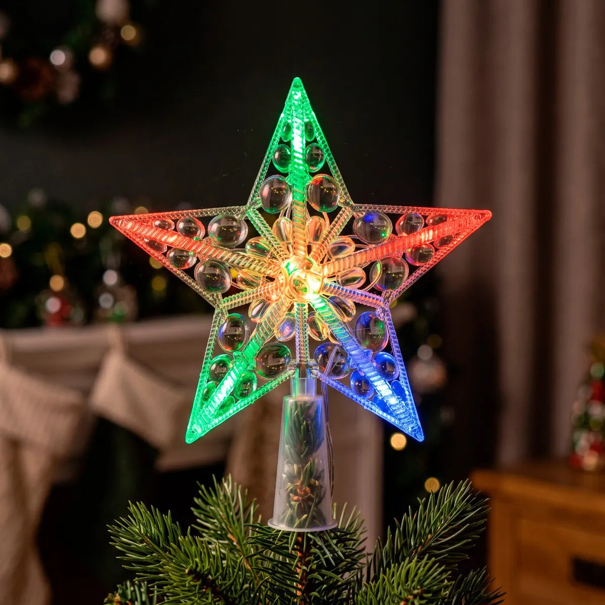 Estrella Navideña JL Transparente 10 Luces Led Multicolor