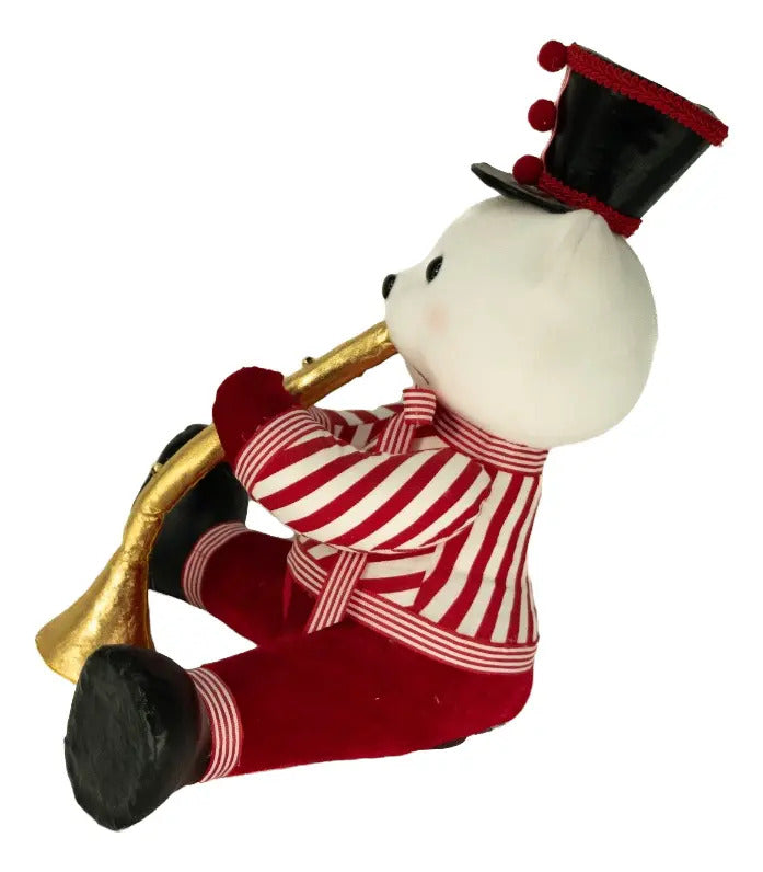 Muñeco Navideño Oso Con Trompeta Roja 32x22x33