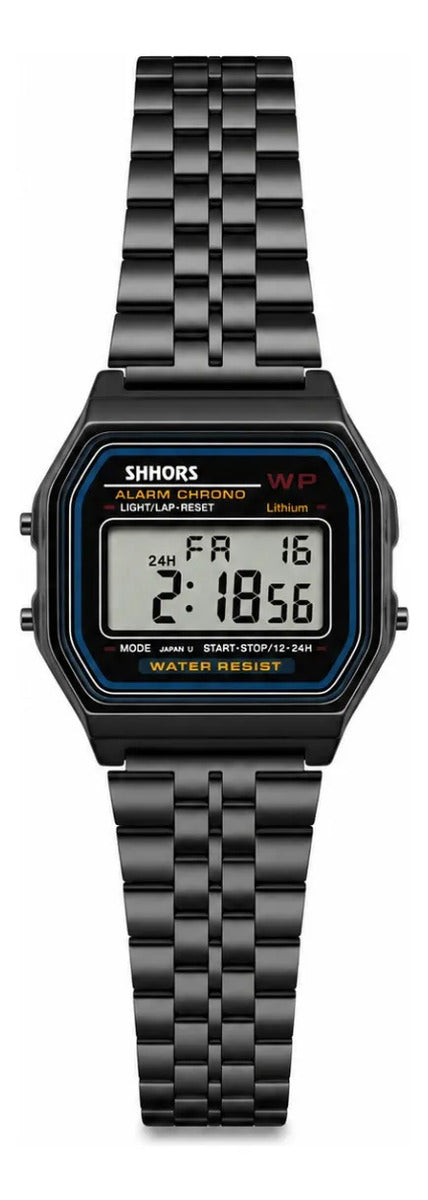 Reloj Digital Shhors Negro Alarma Cronómetro Luz Led
