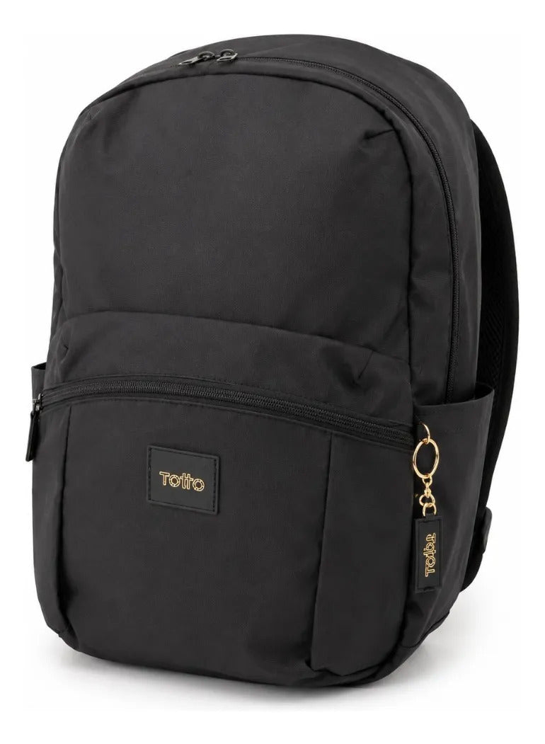 Mochila Juvenil Totto Negra Ligera De Nylon Con Llavero
