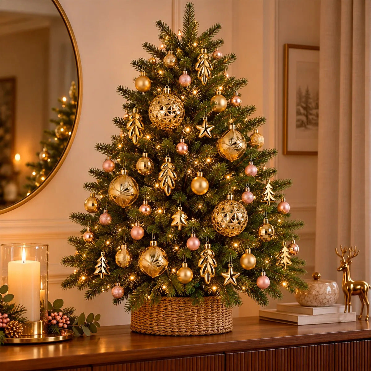 Set Navideño lluvia Dorado Champagne 28 Piezas Elegantes