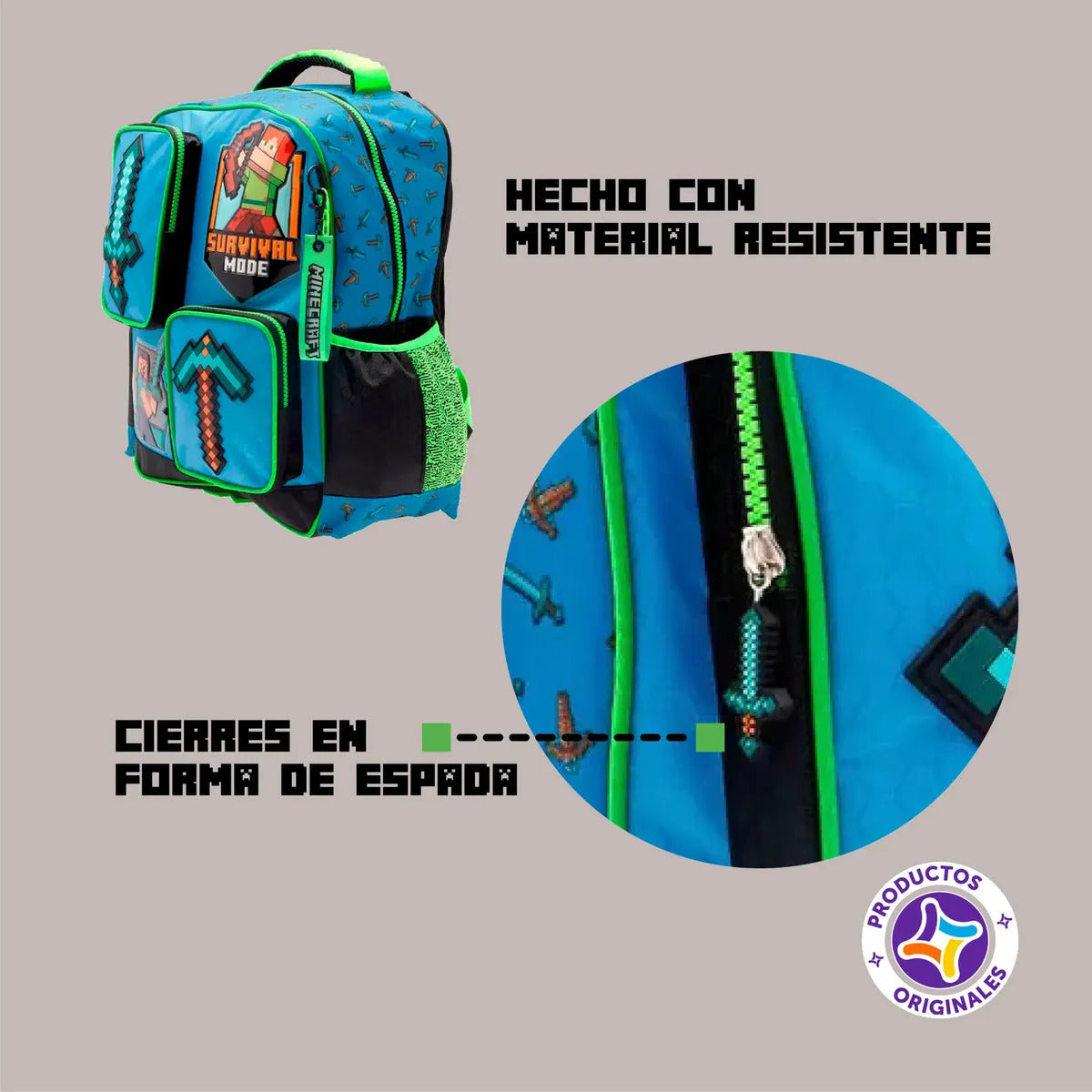 Mochila Primaria Infantil Ruz Microsoft Minecraft Steve 20L Azul Liso Tirantes Acolchados