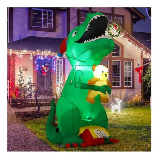 Inflable Navideño Dinosaurio Con Peluche 180x120x90