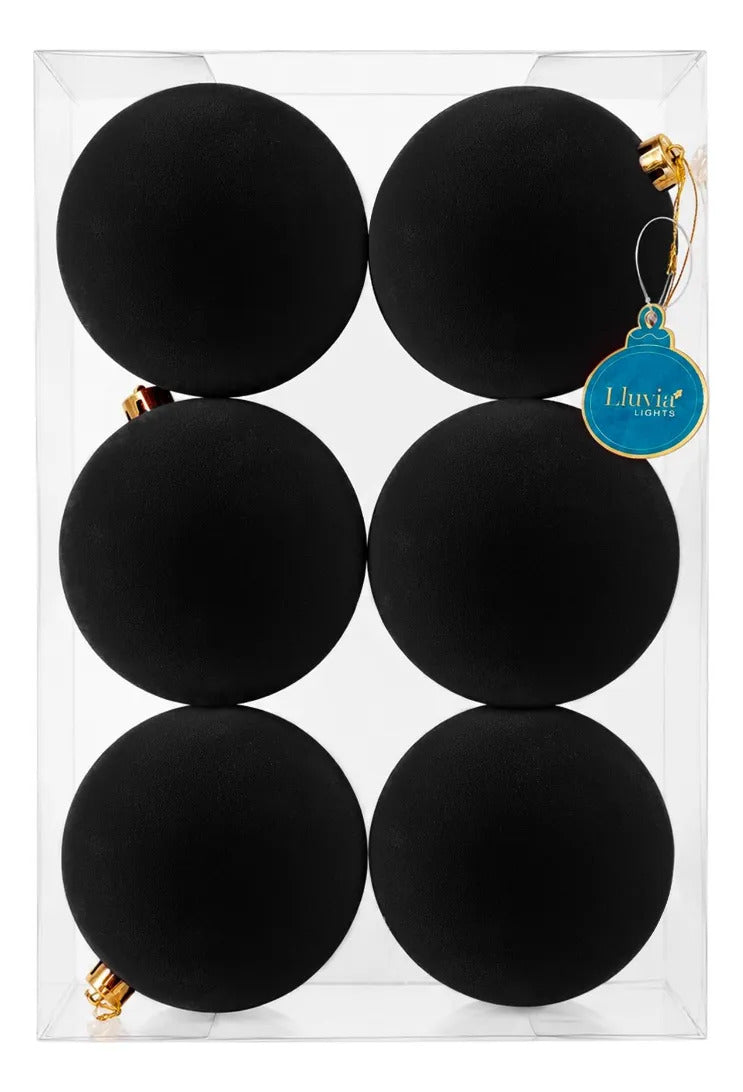 Esferas Navideñas Lluvia Light Negro 6 Piezas 15 cm