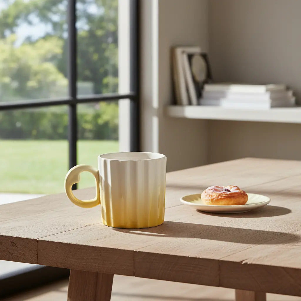 Taza Acanalada Degradado Pastel Con Aza De Corazon 350 Ml