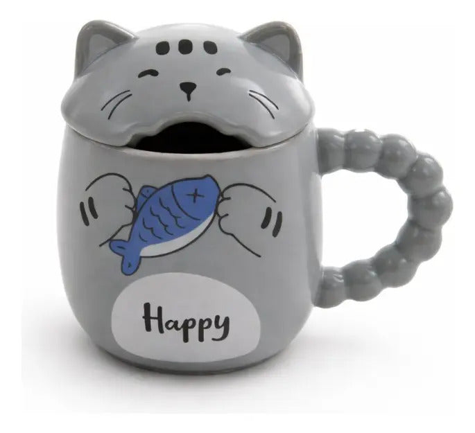 Taza Kawaii Gato Con Lengua Naughty Happy Playful 380 Ml