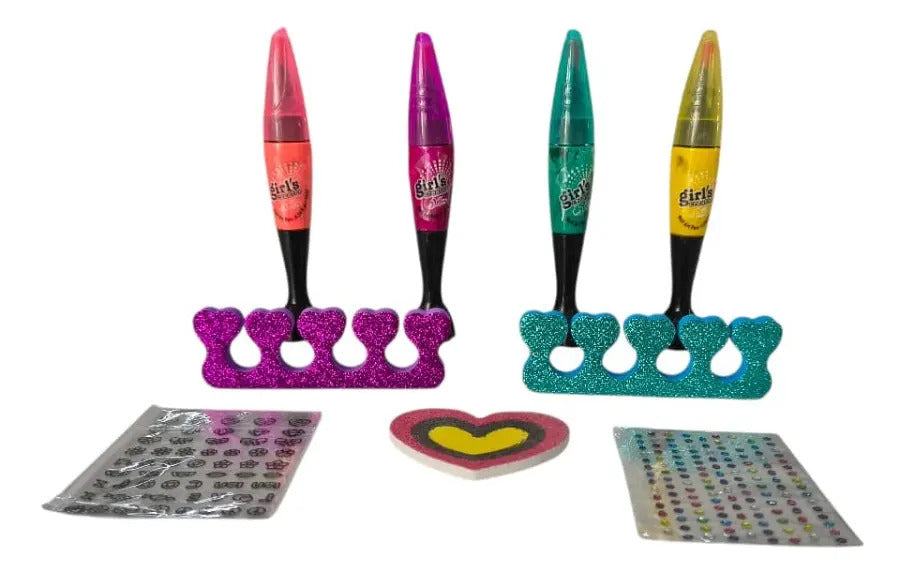Kit De Uñas Infantil 9 Pzas Con Plumilla Y Brocha 2 En 1