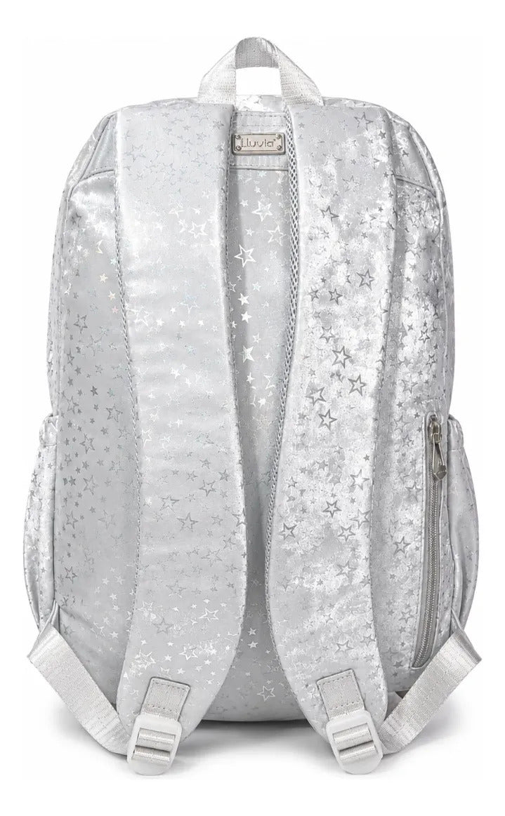 Mochila Escolar Lluvia Gris Plata Repelente Al Agua Premium