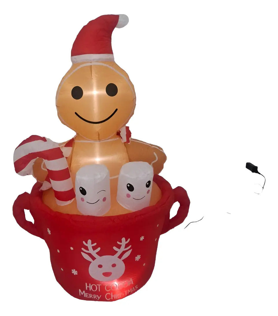 Inflable Navideño Taza De Chocolate Con Galleta Marca Lluvia