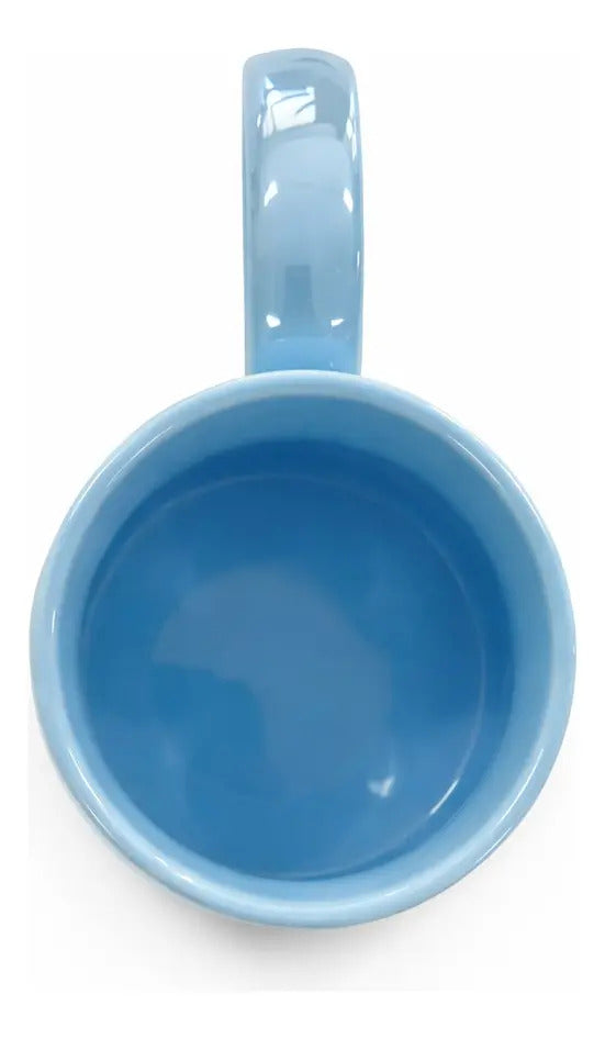 Taza Tornasol De Cerámica Con Tapa Y Cuchara Metalica 380 Ml