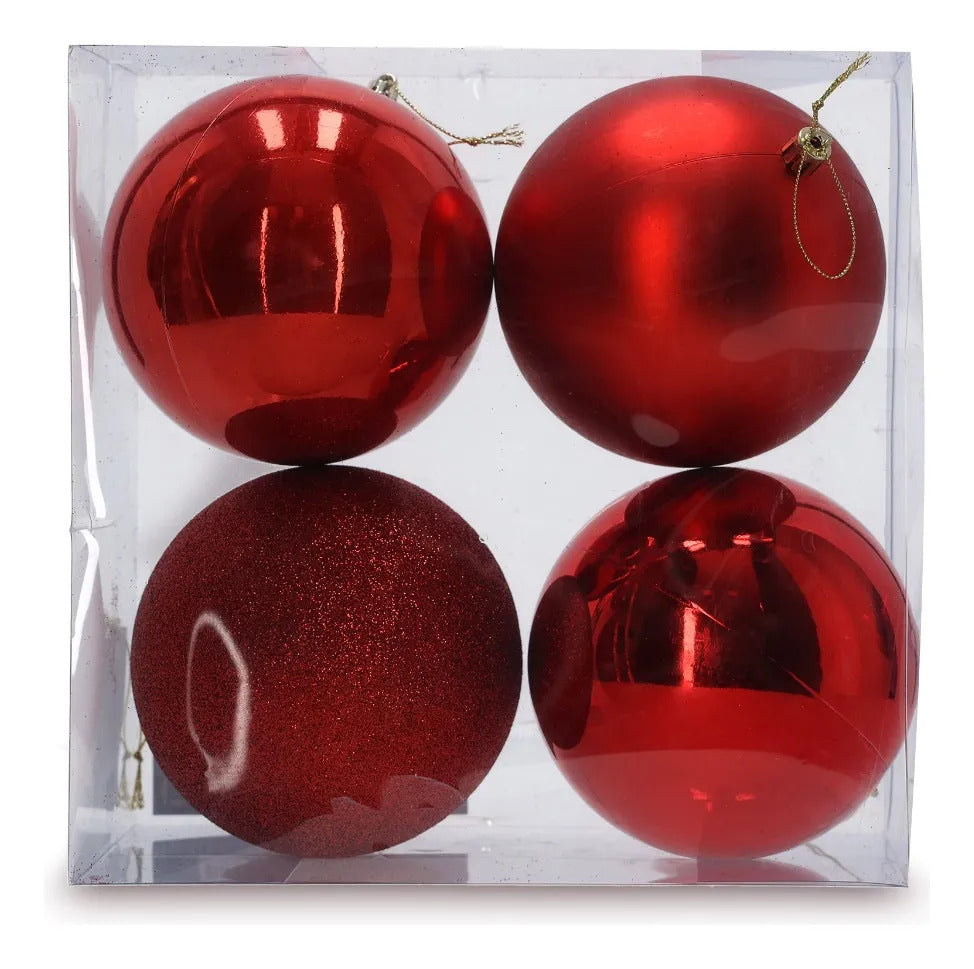 Set De Esferas Lluvia Rojo Clásico 4 Diseños 12 Cm