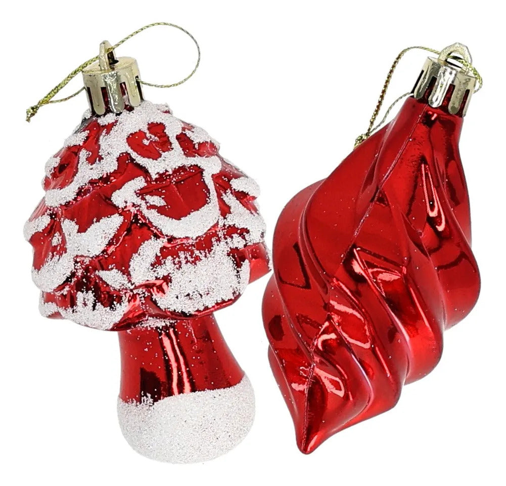 Set Lluvia 14 Esferas Figuras Rojo Cereza