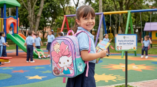 Mochila Kinder Ruz Hello Kitty Con Moño Grande Rosa Y Oso