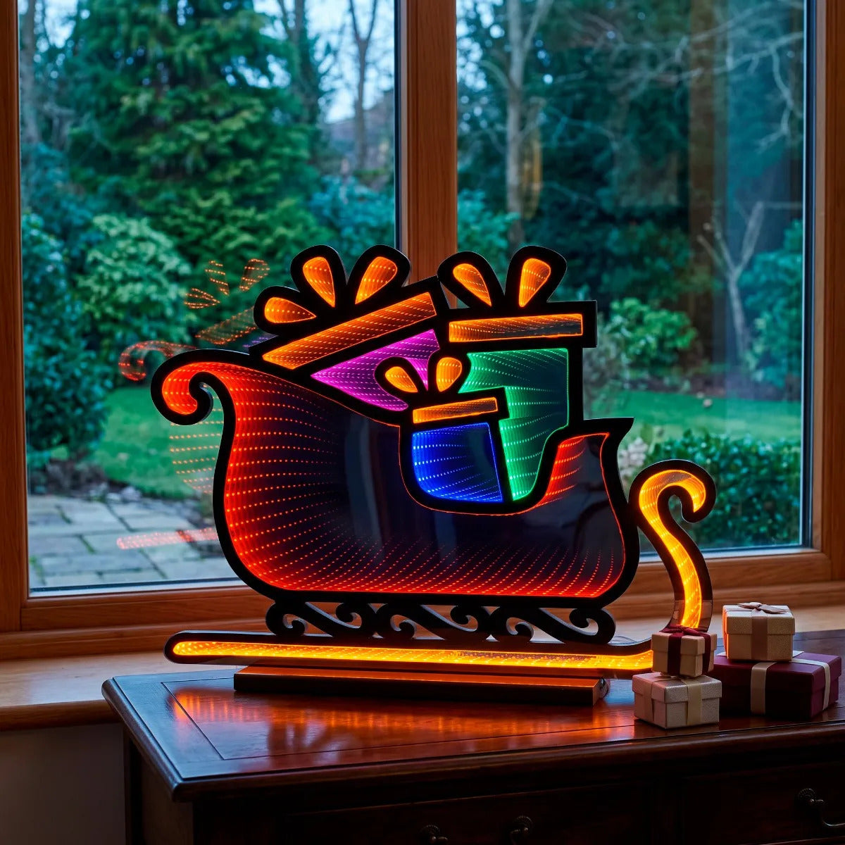 Figura Trineo Navideño Lluvia Luz Infinita Con Regalos 64 Cm