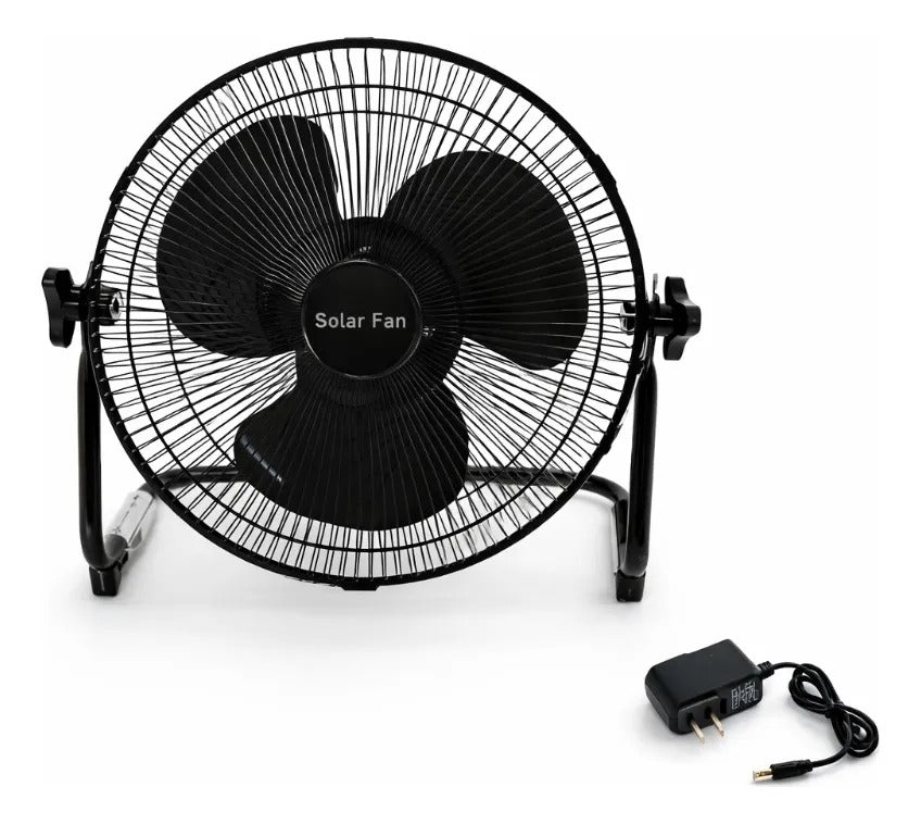 Ventilador Negro Solar Recargable 16 Con Panel Incluido