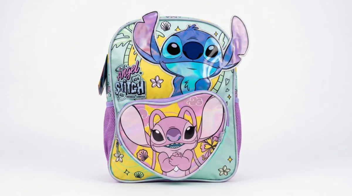 Mochila Kinder Ruz Stitch Y Angel Diseño Tropical Pastel