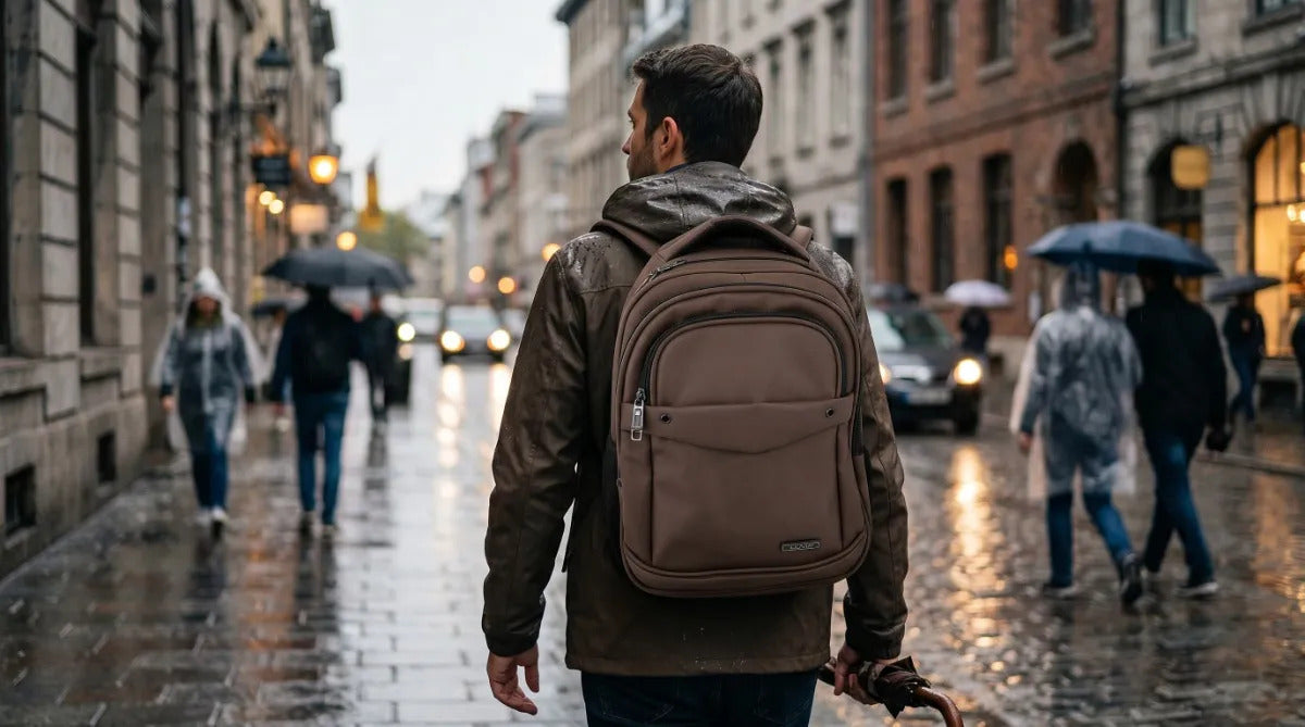 Mochila Lluvia Chocolate Con 4 Compartimientos Repelente Al Agua