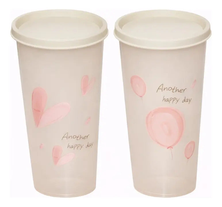 Vasos Pastel Con Tapa Set 7 Piezas 450ml Another Happy Day