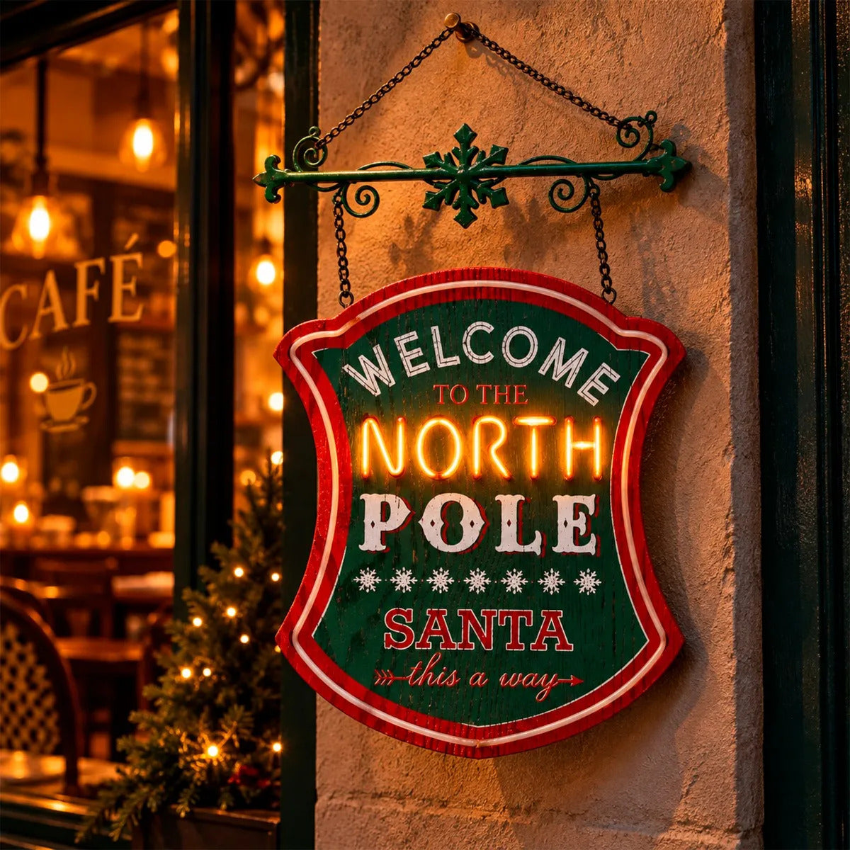 Adorno Navideño lluvia De Madera Welcome North Pole 46 Cm