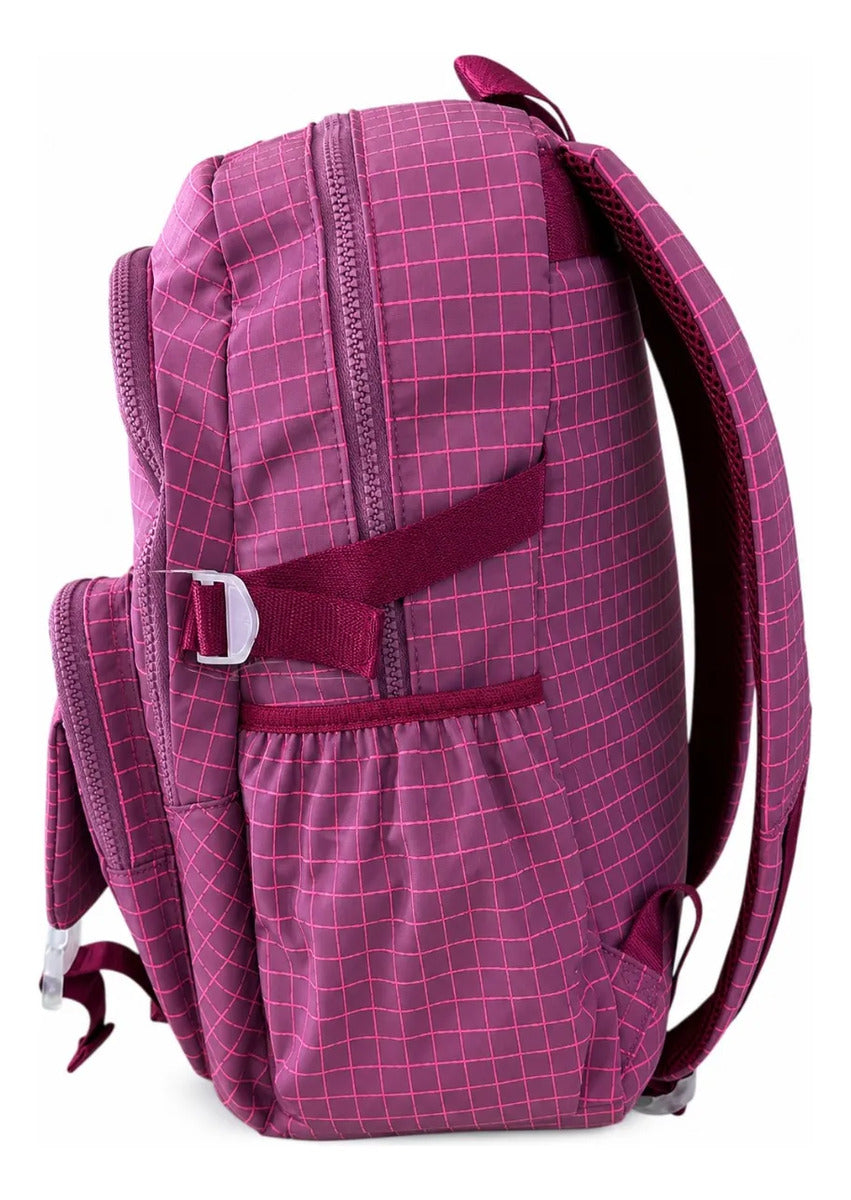 Mochila Escolar Juvenil Lluvia Magenta Diseño Cuadros