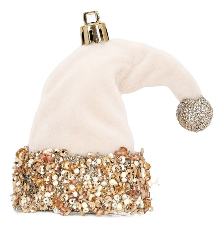 Esferas Navideñas lluvia Blanco Perla Glitter Dorado 8 Cm