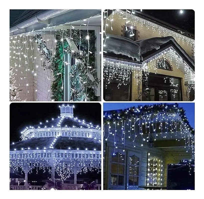 Serie Cascada Navideña 200 Luces 4 M Led Luz Blanca Fria