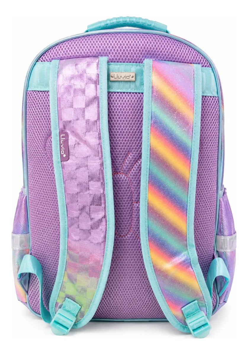Mochila Escolar Unicornio Lluvia Tornasol Mariposa Monedero