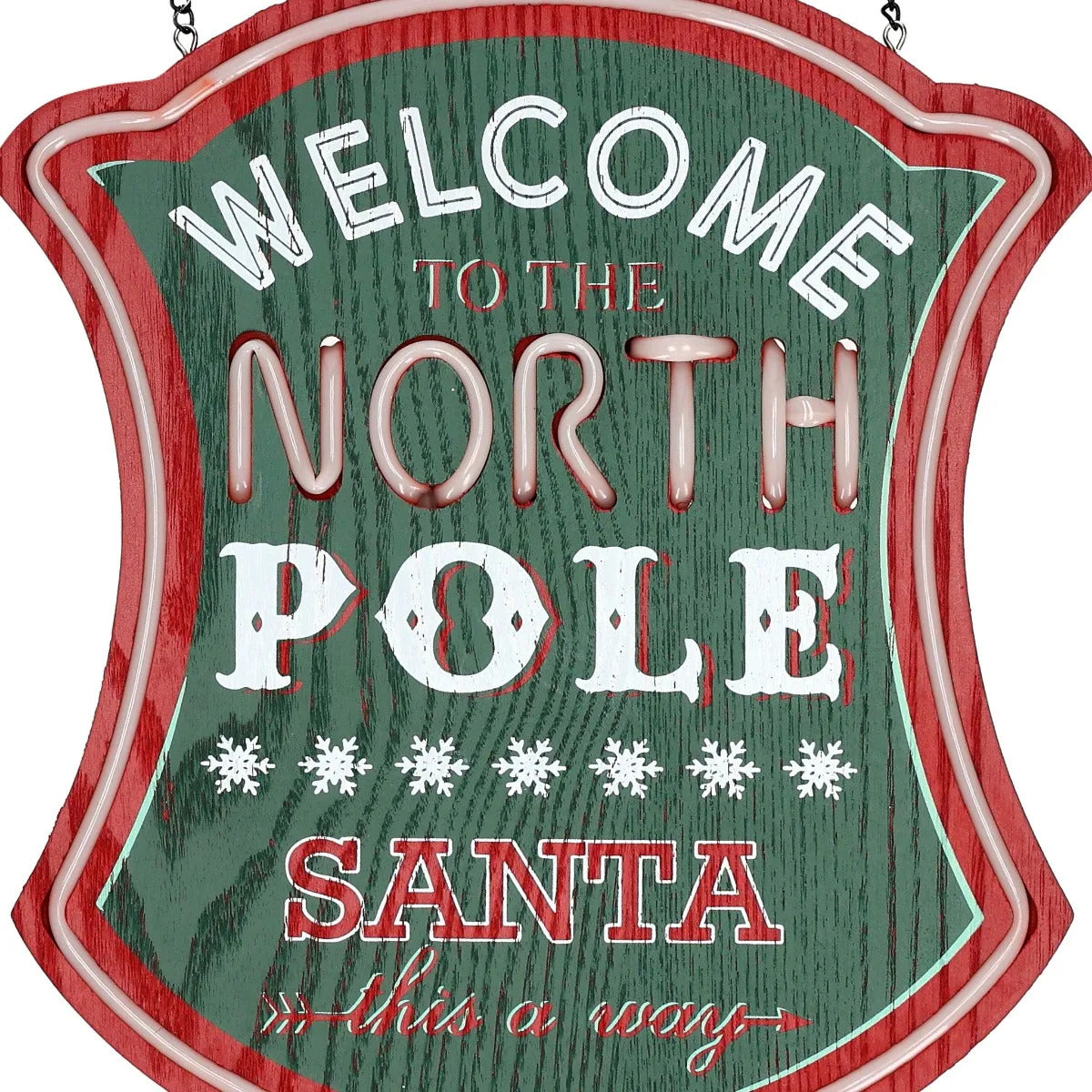 Adorno Navideño lluvia De Madera Welcome North Pole 46 Cm