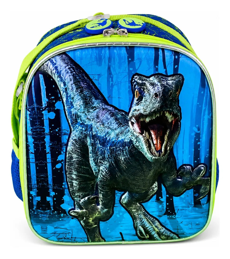 Set Tres Piezas Lluvia Dinosaurio T-rex Azul Verde Limón