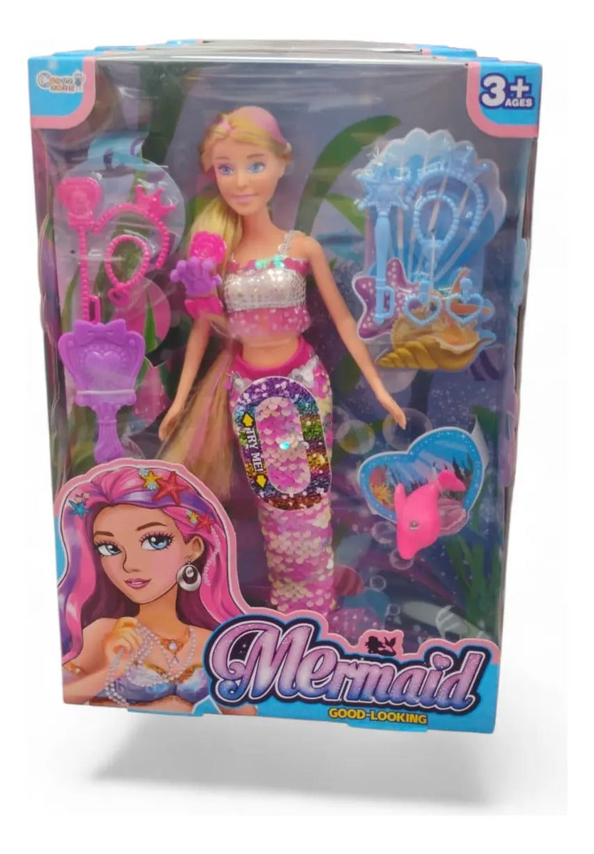 Muñeca Fashion Candy Toys Con 9 Accesorios Princesa O Sirena