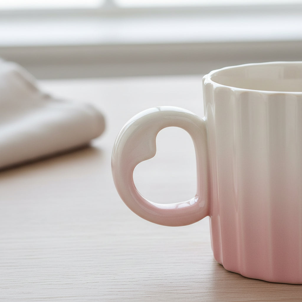 Taza Acanalada Degradado Pastel Con Aza De Corazon 350 Ml