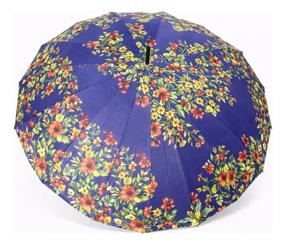 Paraguas Tipo Bastón Estampado Floral Resistente 16 Varillas
