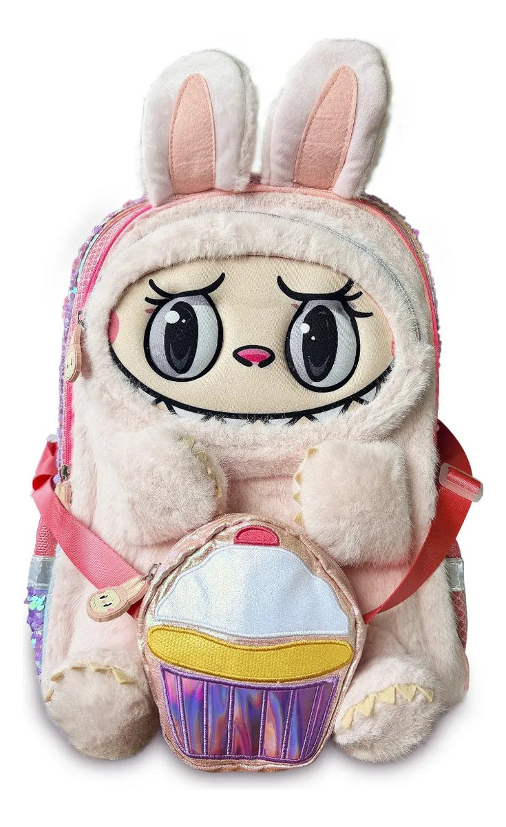 Mochila Escolar Monster Rosa Panquecito Desmontable
