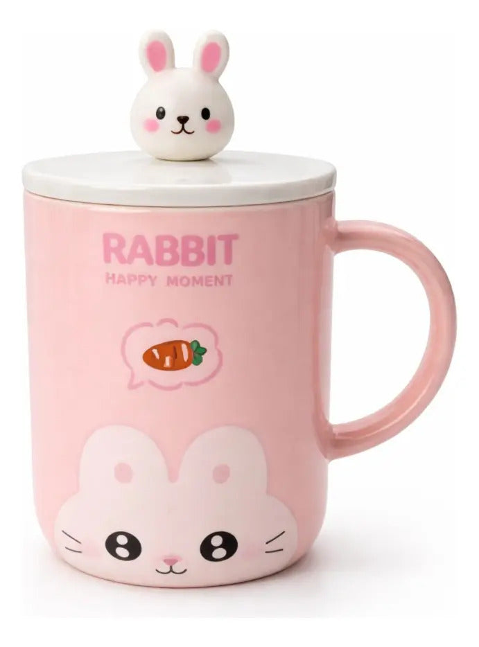 Taza Con Tapa Decorativa De Animales 380ml Marca Lluvia