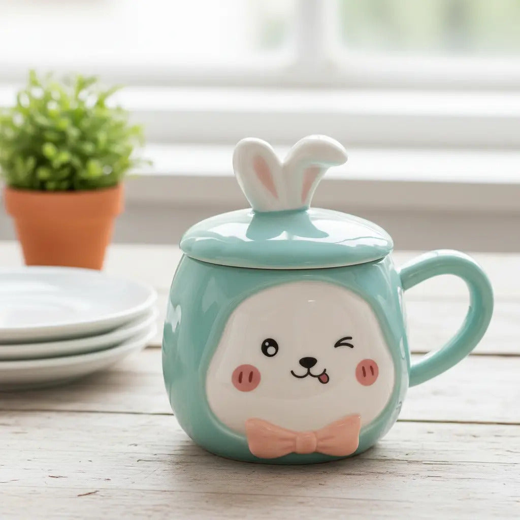 Taza Decorativa Conejo Pastel Con Orejas Y Moño 380 Ml