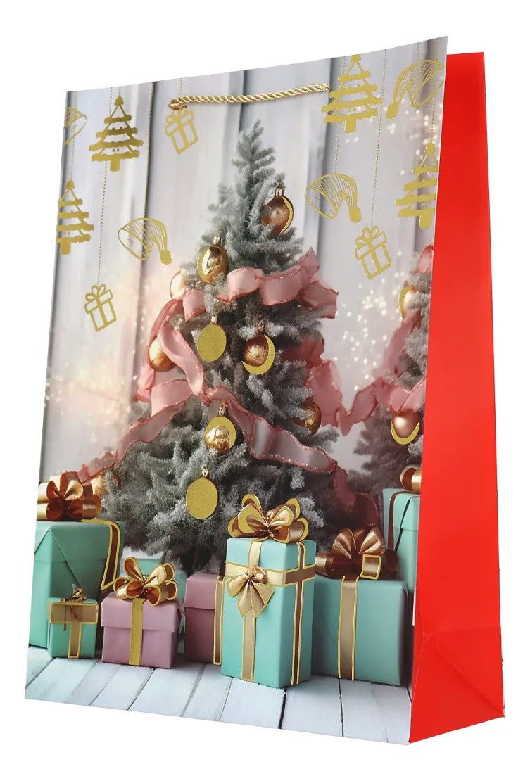 Bolsas de Regalo Navideñas Lluvia Escena Pastel 12 Pzas 41cm