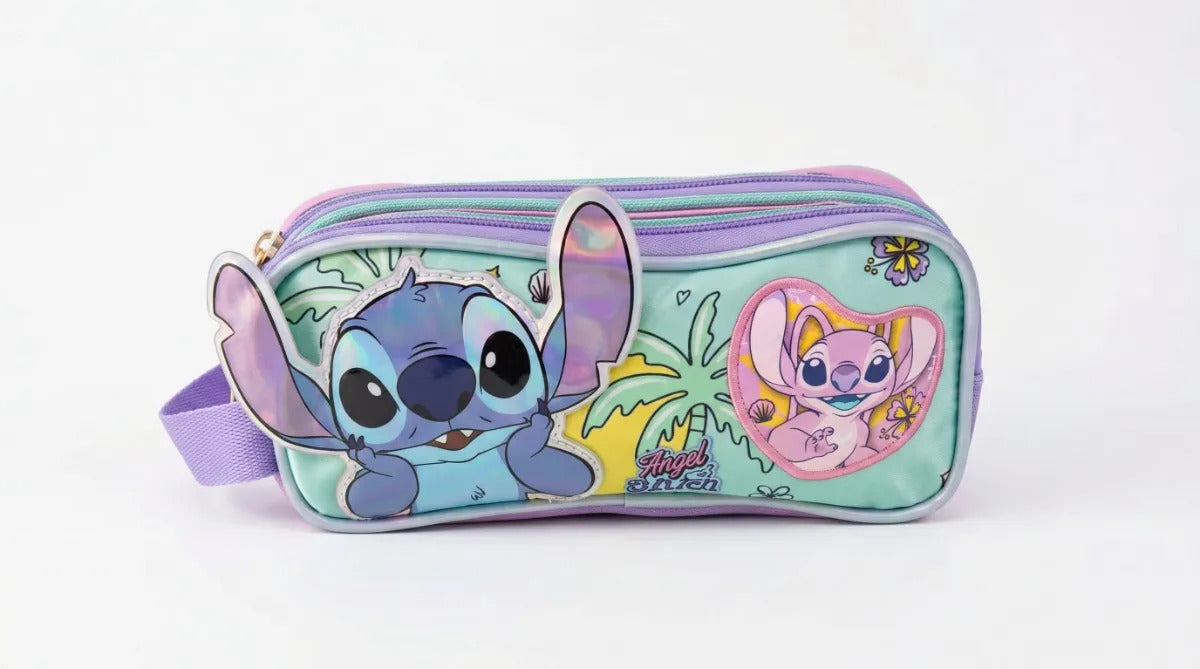 Lapicera Escolar Ruz Stitch Y Angel Doble Compartimento