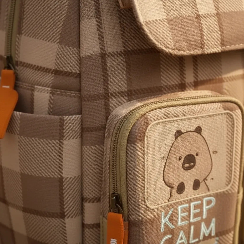 Mochila Escolar Fotorama Capybara Beige Con 4 Bolsillos