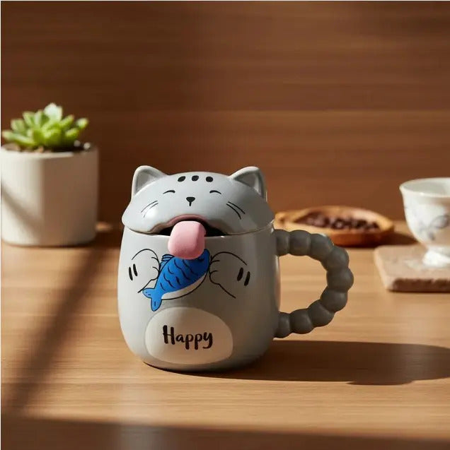 Taza Kawaii Gato Con Lengua Naughty Happy Playful 380 Ml
