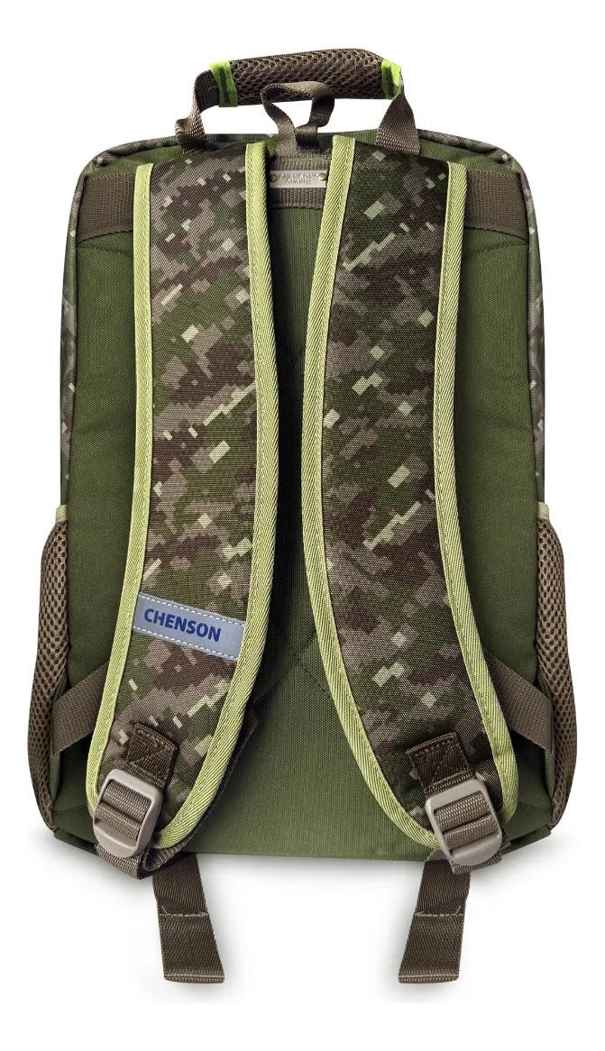 Mochila Escolar Chenson Verde Militar Dinosaurio T-Rex