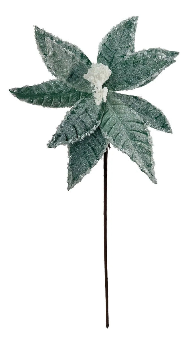 Nochebuena Navideña Lluvia Verde Salvia Escarchada 50cm